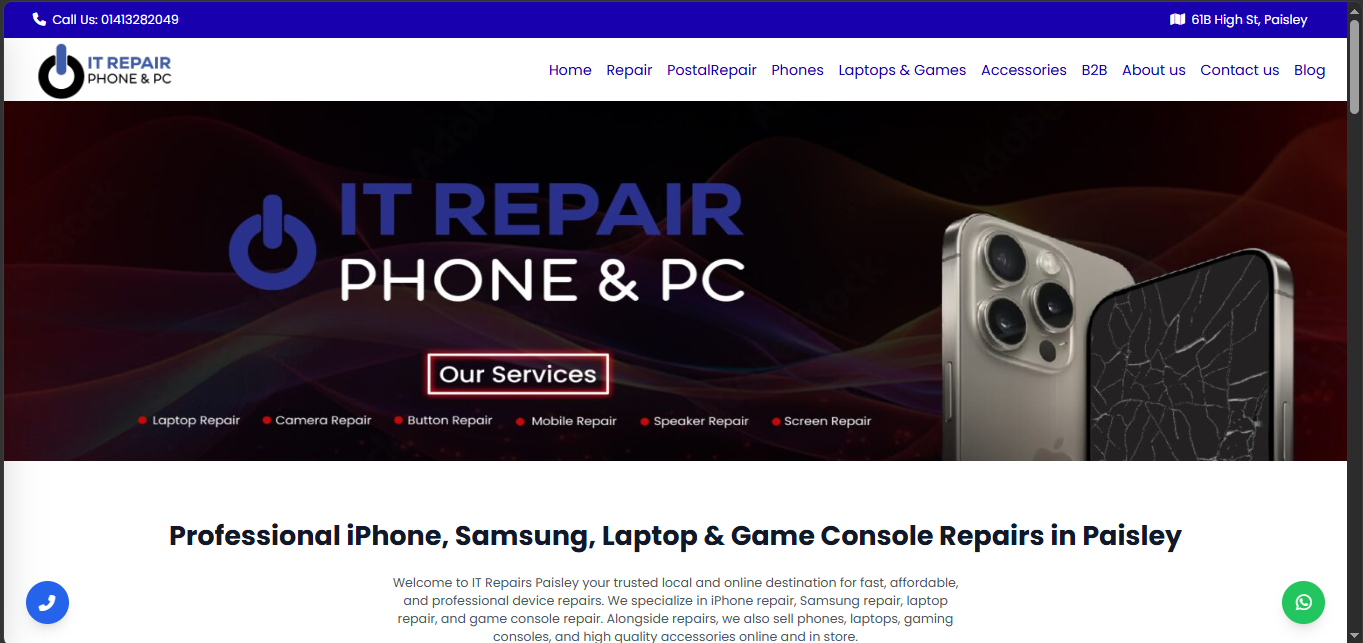 Repair And eCommerce Website